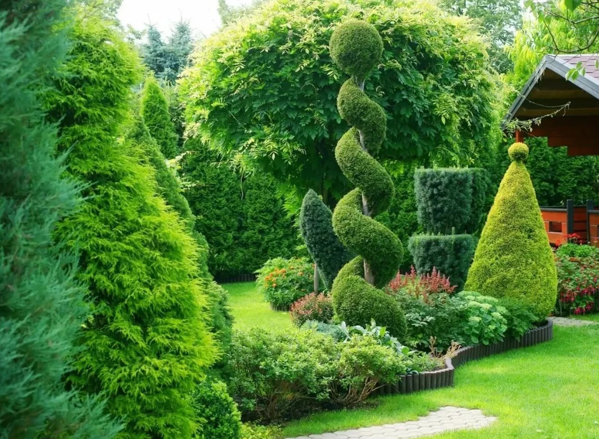 Beautiful landscaped yard with trees